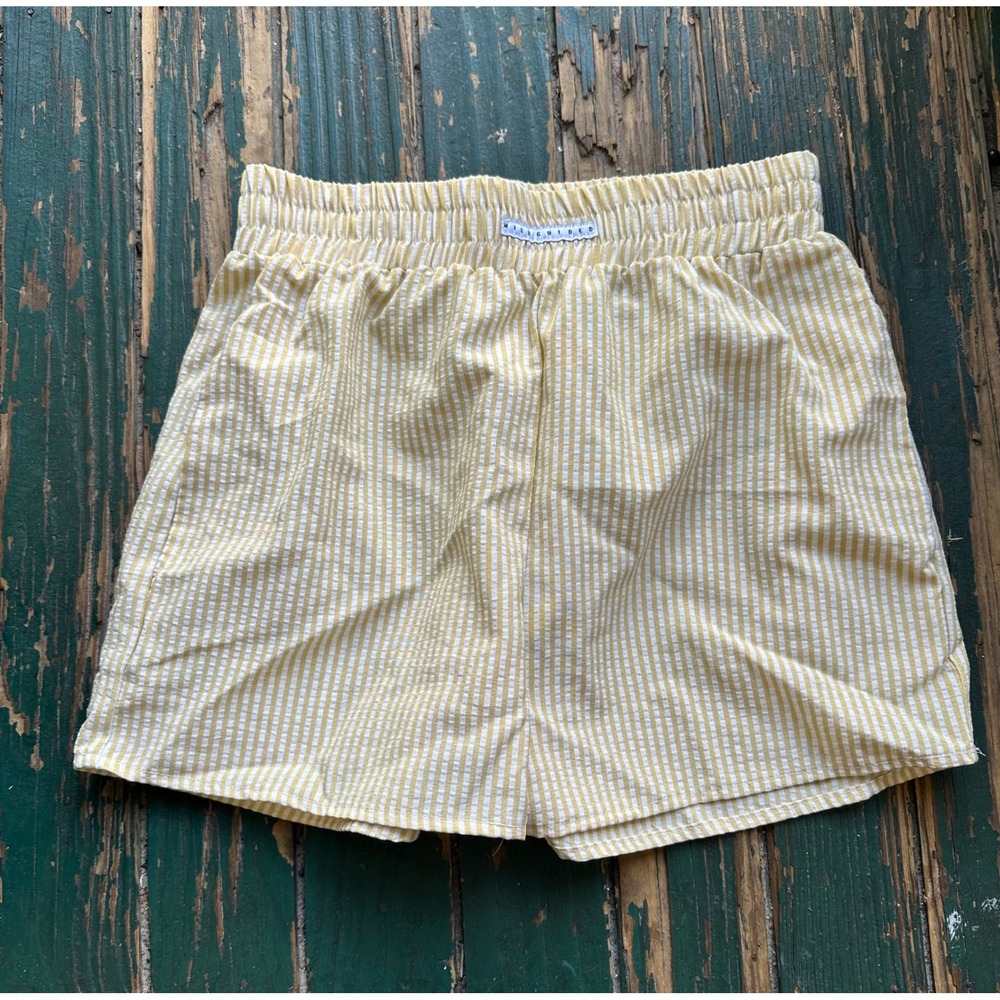 Missguided Womens Yellow White Striped Seersucker Elastic Waist Shorts Small
